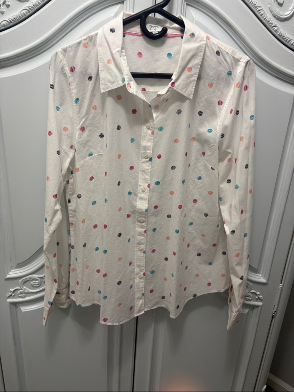 crown & ivy White Top with Pink, Teal, Peach & Black Dots - large